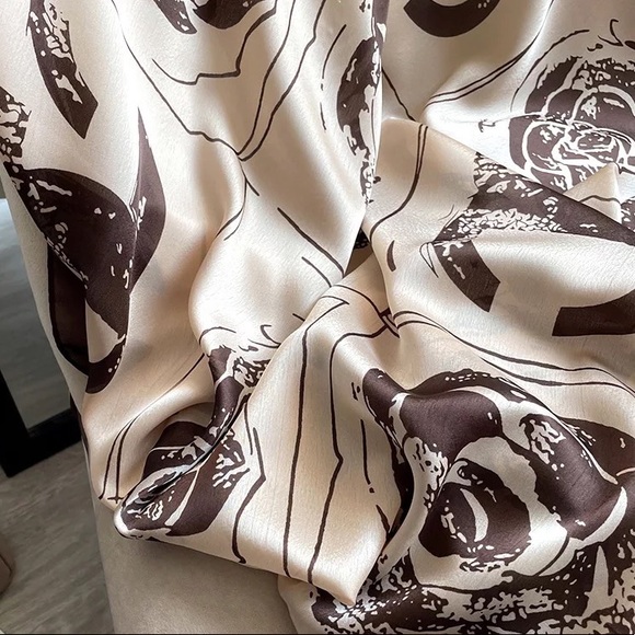 Bronzed Cream Silk Mixed Monogram Designer Inspired Luxury Oversized Scarf - Picture 2 of 3